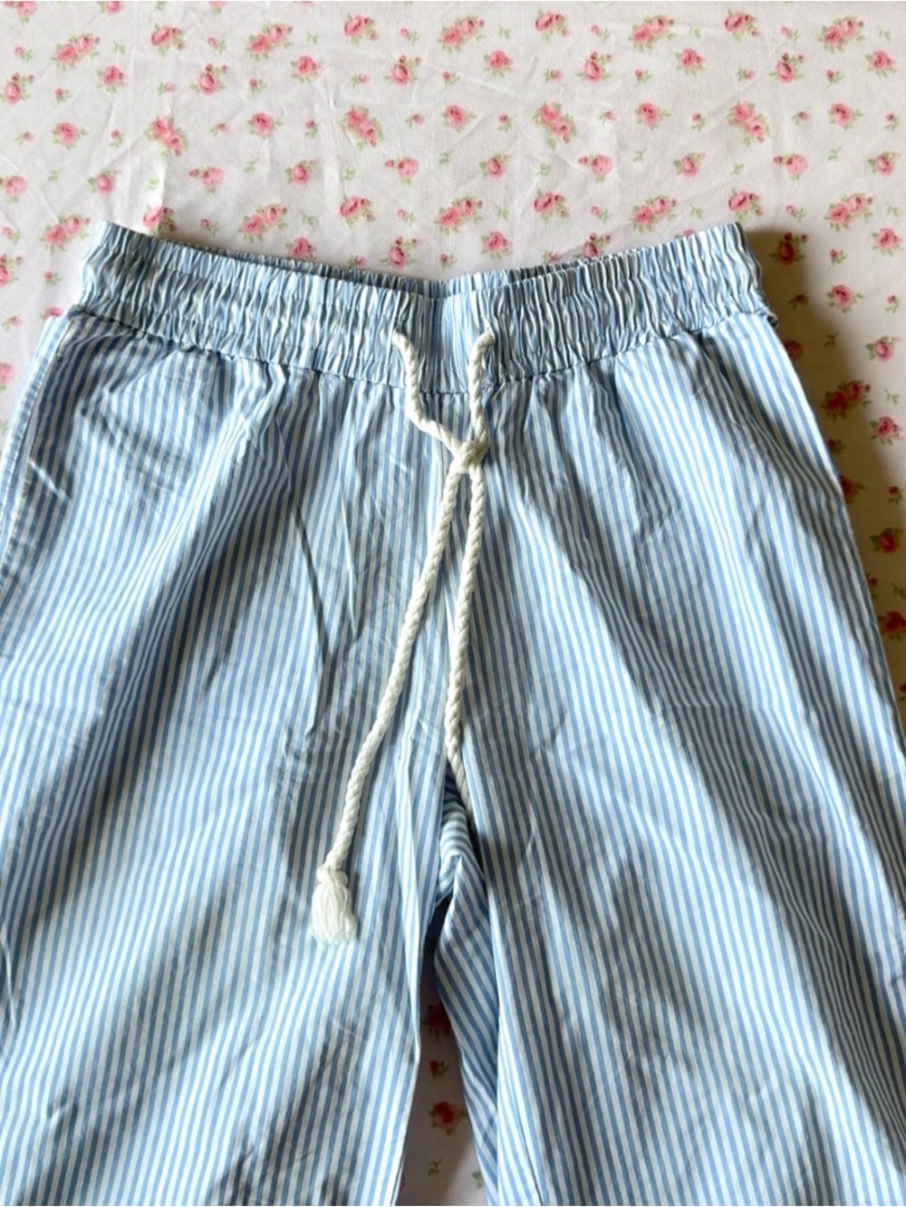 & Other Stories Light Blue and White Striped Drawstring Pants